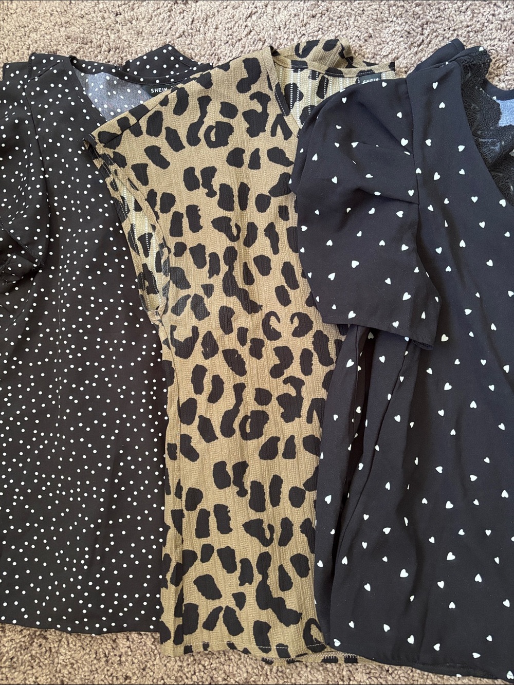 SHEIN Black Polka Dot, Leopard Print & Black Heart Print Blouses (3-Pack) - Picture 3 of 4